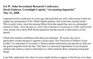 Greenlight Sohn Conference Speech Transcript (May-2008)