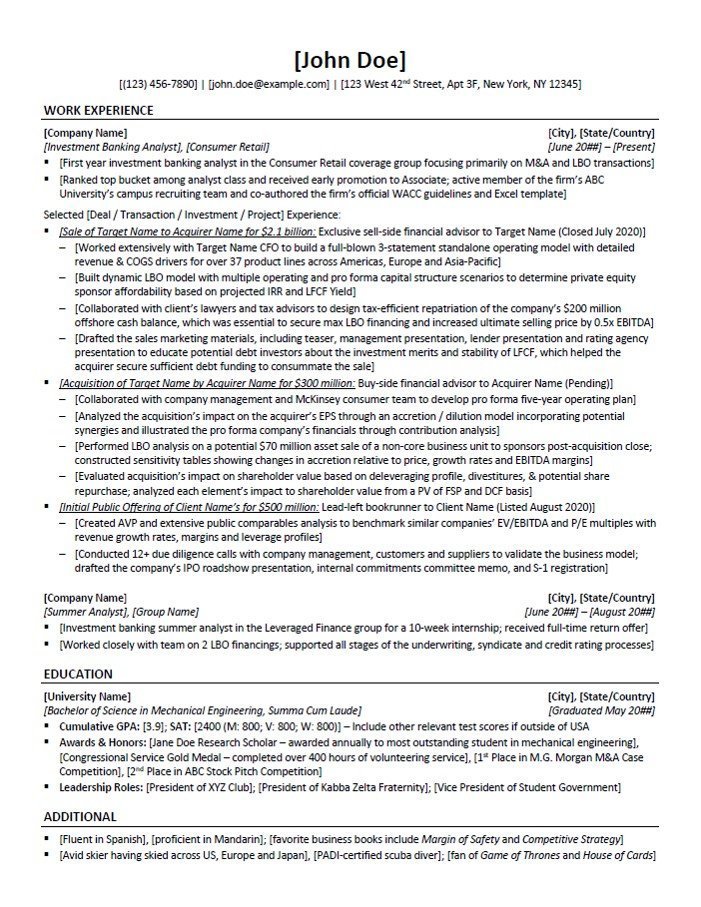 private-equity-resume-template