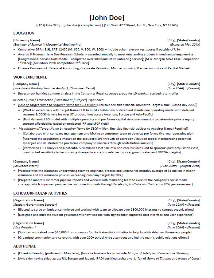 Resume Template Undergraduate Database